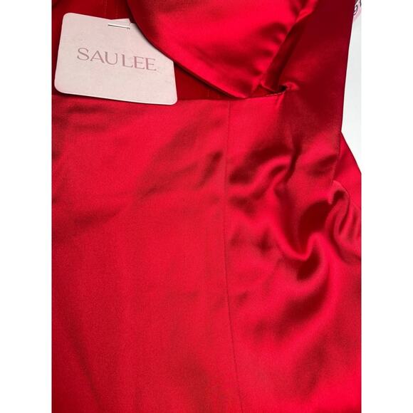 SAU LEE Esther Strapless Bow Cutout Red Satin Pencil Maxi Dress Size 8 - Picture 11 of 14